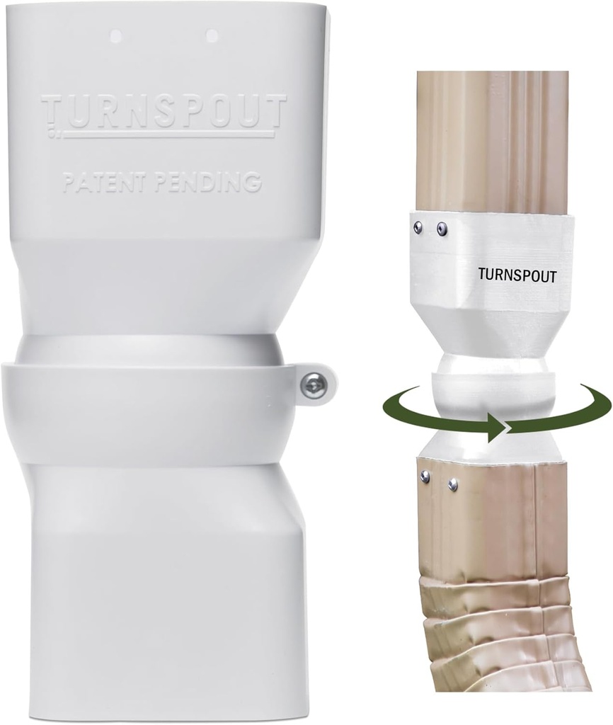 Directional Downspout Connector, 3x4", 360-Degree Rotation, 25-Degree Adjustable Angle (White)