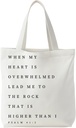 Modern Christian Tote Bag for Women, Psalm 61:2 Bible Verse Canvas Tote Bag, Christian Gifts for Women, Minimalist Religious Reusable Shopping Grocery Bags