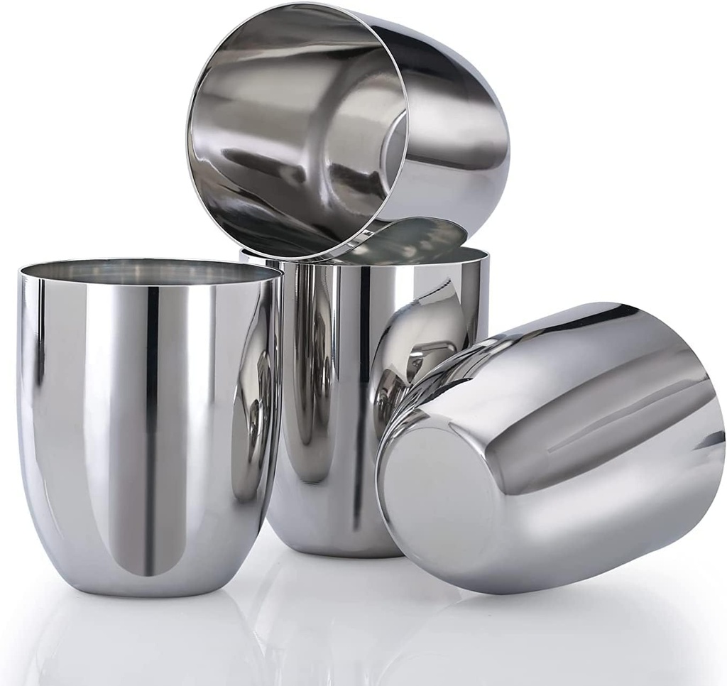 Vinod 12 OZ Premium Stainless Steel Glass, Set of 4 Water Drinking Cups, Premium Metal Cups, Drinking Wine Glasses for Milk, Juice, Beer, Whisky, Alcohol, Reusable, 12 Ounce Cups