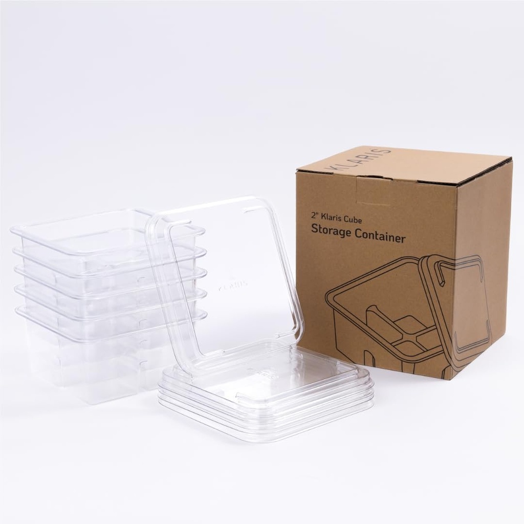2" Cube Storage Containers (5 pk) - Craft Ice Storage with Lids | Stackable, Compact and Robust for Freezer | Keeps Ice Fresh & Clear | Compatible with any 2" Cubes & Spheres