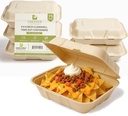 75-Pack Compostable Clamshell Food Containers, 9x6 Inch Bagasse Takeout Boxes, Heavy-Duty, Microwave & Freezer Safe, Grease-Resistant, Leak-Proof, Perfect for Catering & Food Trucks