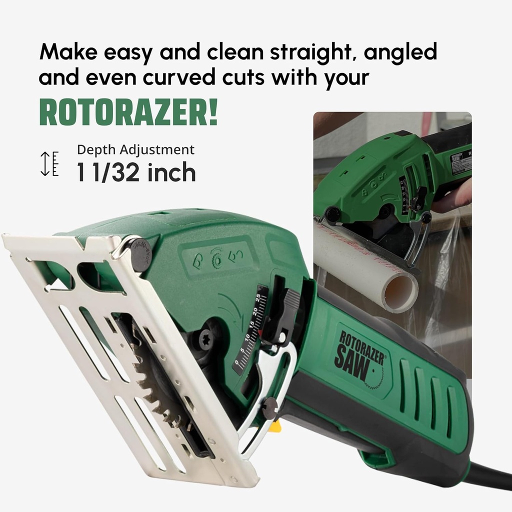 Official ROTORAZER Compact Circular Saw Set for DIY Projects - Cut Drywall, Tile, Grout, Metal, Pipes, PVC, Plastic, Copper, and Carpet w/Blades, Dust Collector & Case - AS SEEN ON TV (Green)