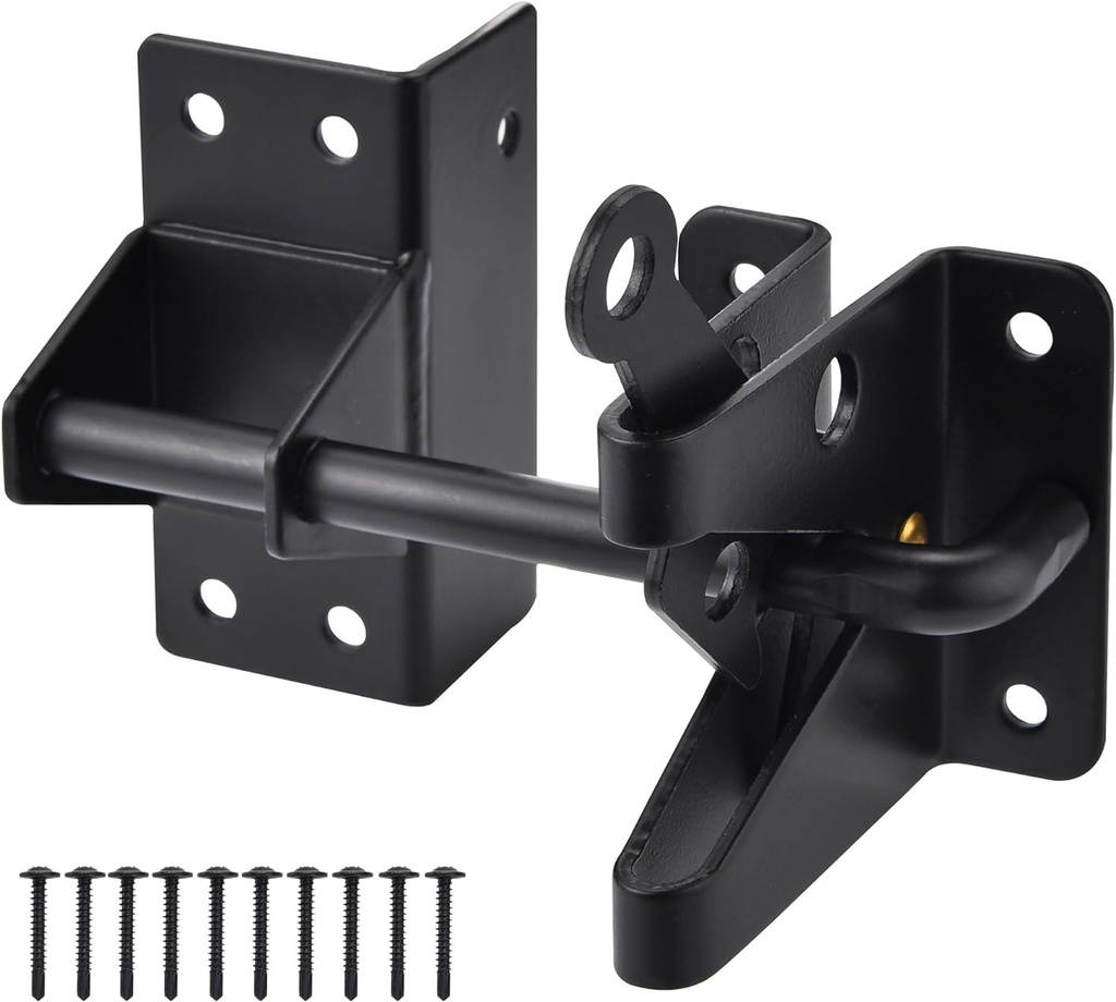 Heavy Duty Automatic Gate Latch for Wooden Fences,Self Locking Metal Gates for Vinyl Fence Outswinging Pool Gate Door Latches, Black