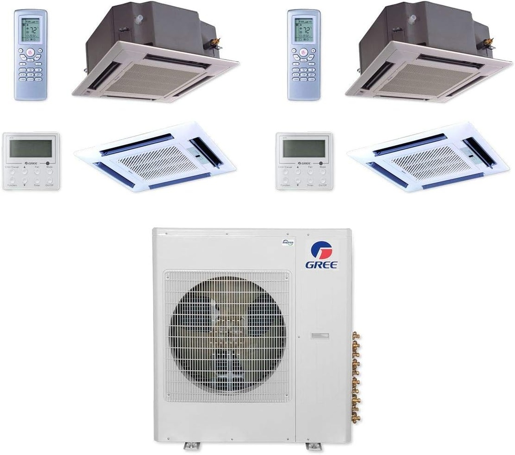Gree 36,000 BTU Multi21+ Dual-Zone Ceiling Cassette Mini Split Air Conditioner Heat Pump 208/230V SEER 21 (24-24)