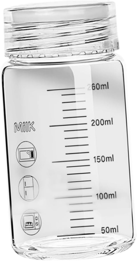 Alipis Graduated Glass Water Cup with Lid 260ml Wide Mouth Portable Milk Bottle for Students Travel Drink Container