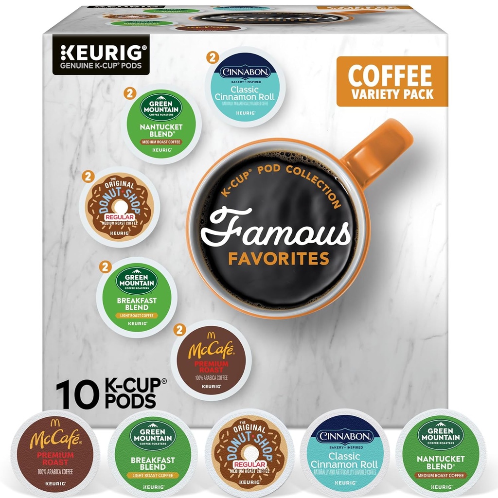 Keurig Famous Favorites Variety Pack, Single-Serve K-Cup Pods, 10 Count