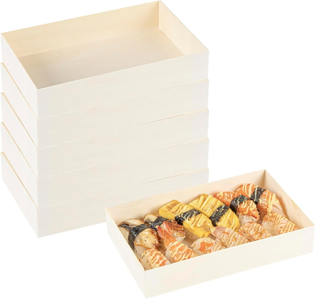 Restaurantware Wooden Bento Boxes 100 Pack of 7.9" x 4.8" Foldable Wooden Take Out Containers Sustainable Freezer-Safe Japanese Style Rectangular Lunch Boxes for Office, Camping, Sushi, Potluck