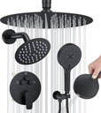 Shower Faucet Set Matte Black Shower System, 12" Ceiling Mount Shower Head Sets, Round Rain Shower Head and Handheld Set (12" Matte Black)