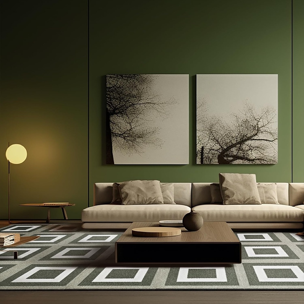 12Pcs Removable Carpet Tiles, 16x16 Soft Padded Non-Adhesive Carpet Squares, 0.35" Pile Height with Non-Slip Backing for Home Office, Living Room, Bedroom (Green Squares)