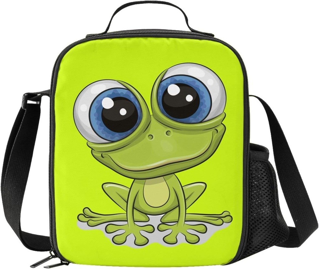 Big Eyes Frog Kids Insulated Lunch Bag Small Cute Thermal Tote Bag Built Back to School Lunch Bags with Water Bottle Holder Shoulder Strap for Teens Girls Boys