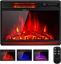 COSTWAY Electric Fireplace Insert 25-Inch Wide, 900/1350W Recessed and Freestanding Heater with Remote Control, 3 Flame Colors, 4 Brightness, Adjustable Temperature, Electric Fireplace for Indoor Use