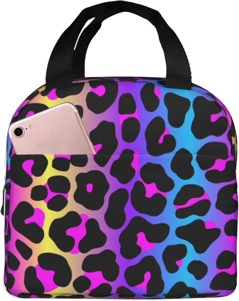 Leopard Neon Animal Print Lunch Bag Insulated Lunch Box Reusable Lunchbox Waterproof Portable Lunch Tote For Women Men Girls Boys