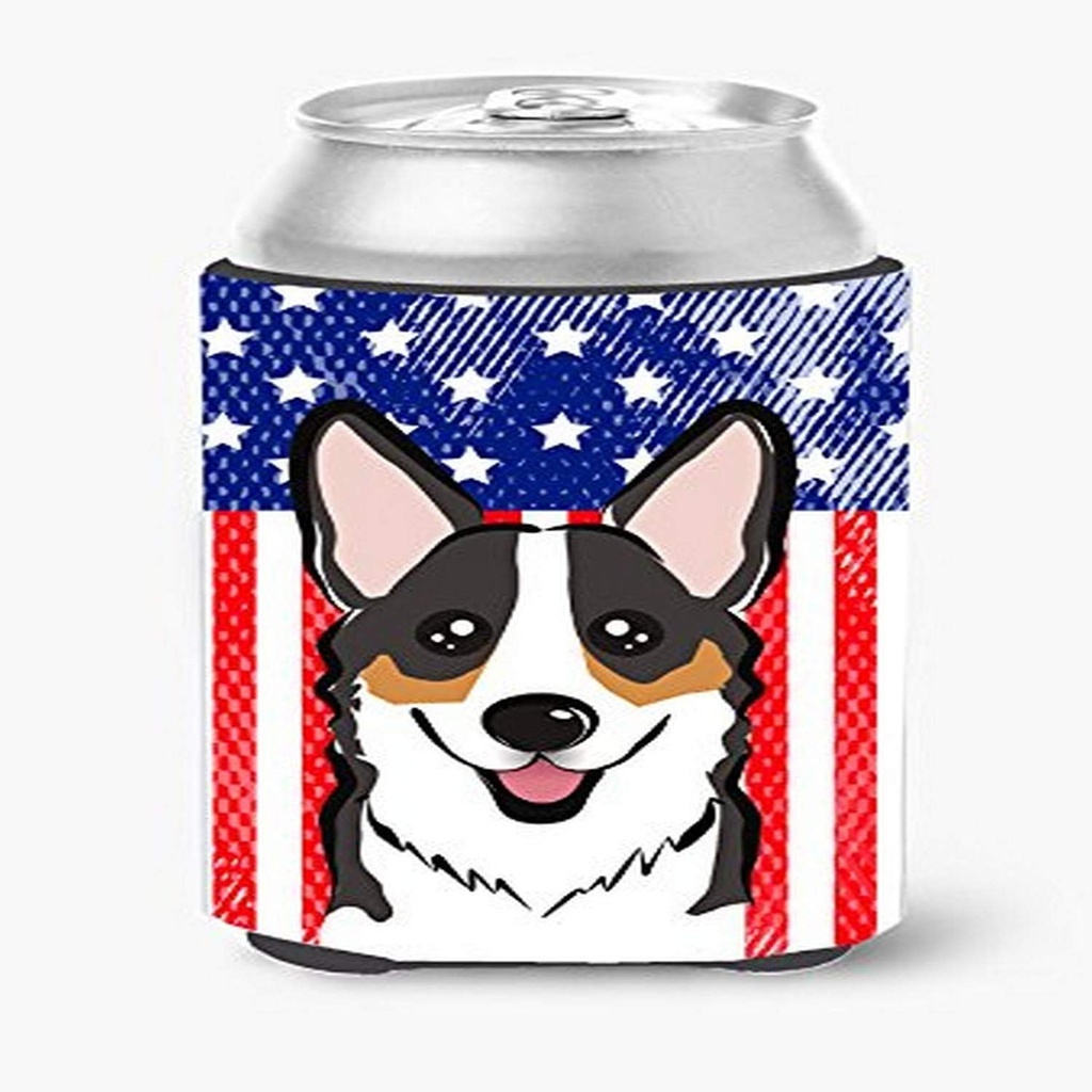 Caroline's Treasures BB2185CC American Flag and Tricolor Corgi Can or Bottle Hugger Cooler Washable Drink Sleeve Collapsible Beverage Insulated Holder, Can Hugger, Multicolor