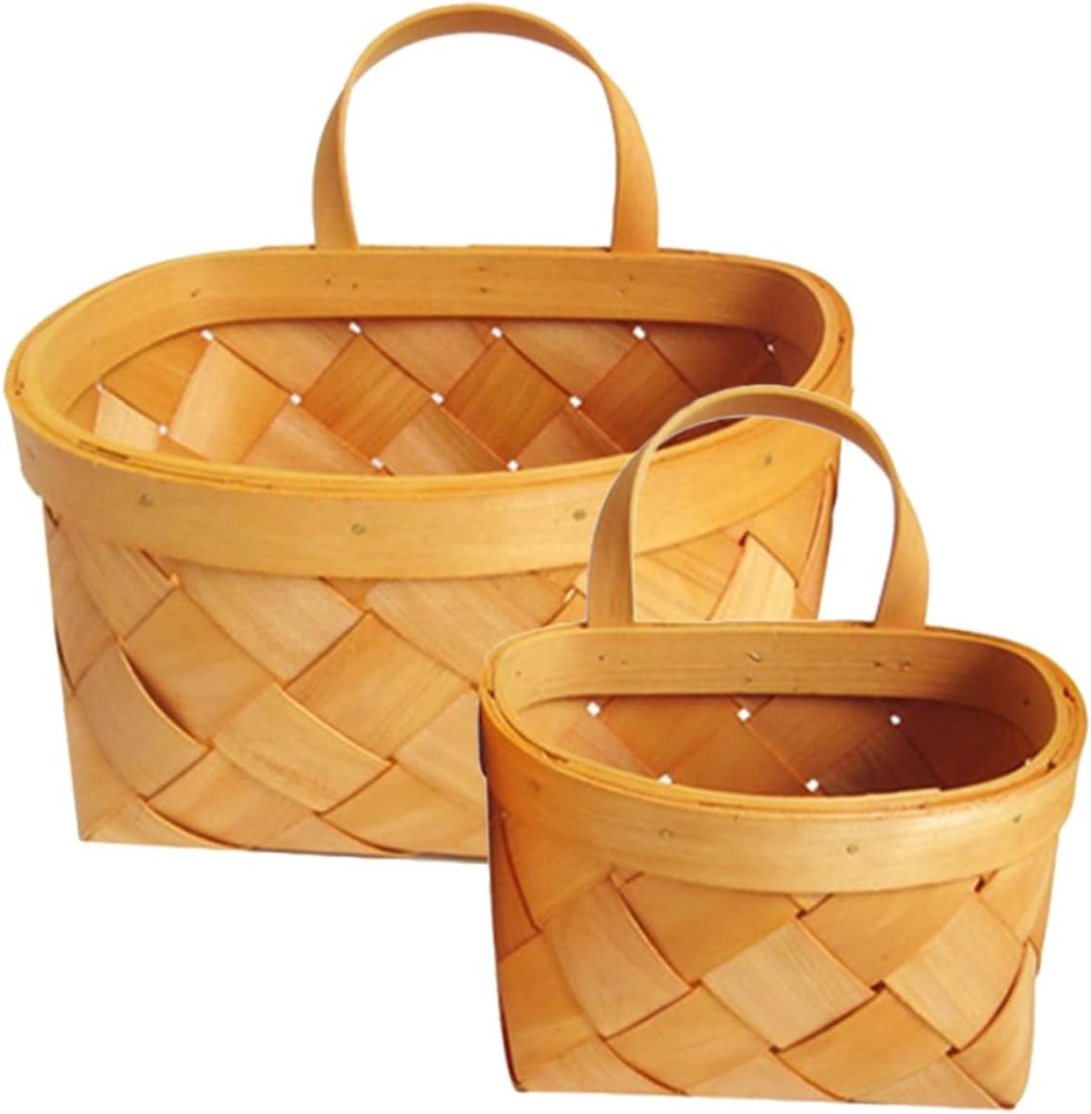 2pcs Wall Hanging Flower Basket Large Woven Storage Baskets for Kitchen Rustic Wall Decor for Ginger Garlic Onions Tomatoes