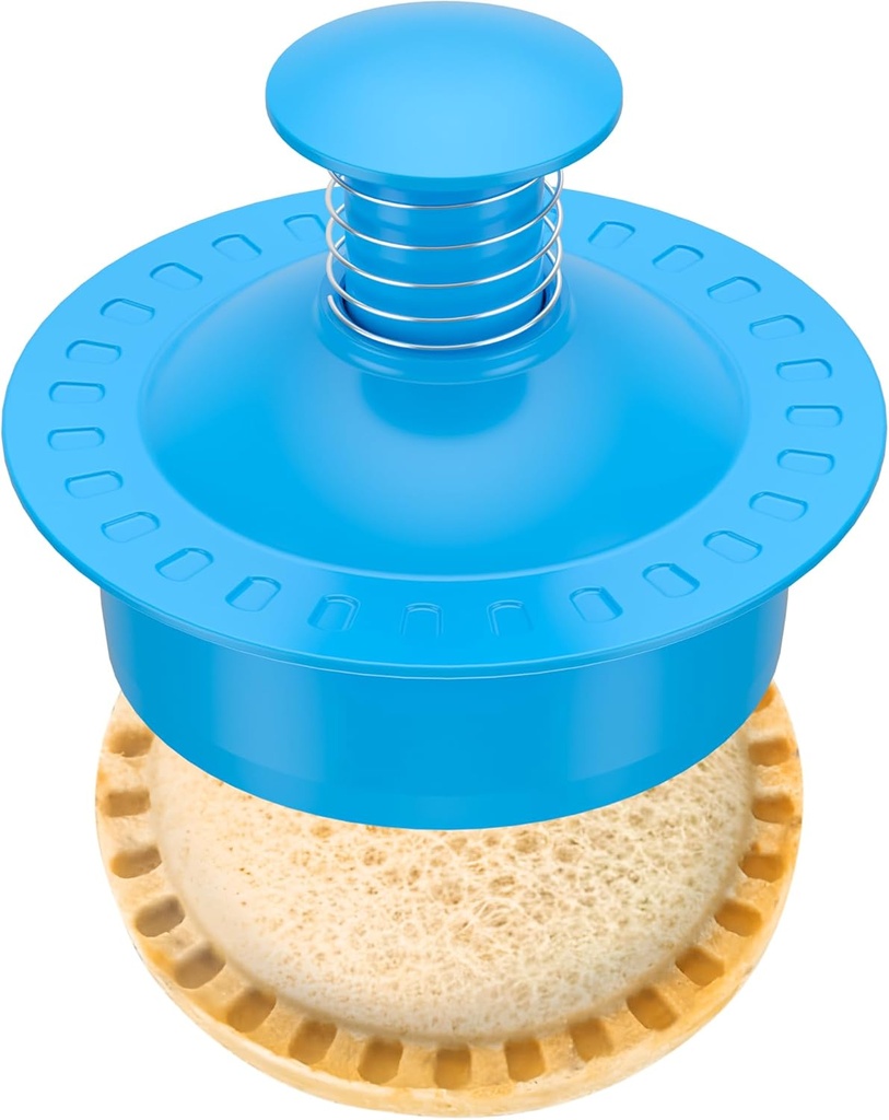 Sandwich Cutter and Sealer Round Cut and Seal Sandwich Maker, Crustless Peanut Butter & Jelly Sandwich Cookie Cutter-Blue Round
