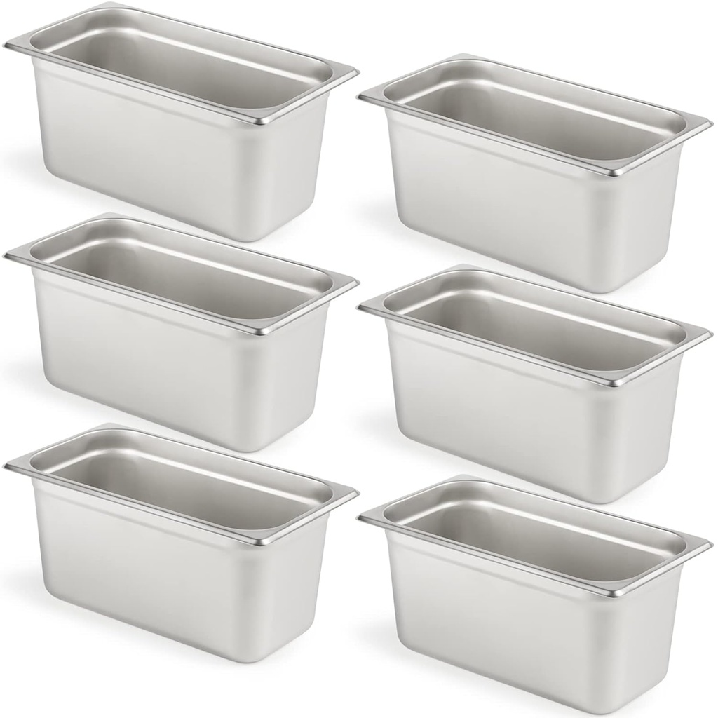 CURTA 6 Pack Anti-Jam Hotel Pans, 1/3 Size 6 Inch Deep, NSF Commercial 18/8 Stainless Steel Chafing Steam Table Pan, Catering Storage Metal Food Pan