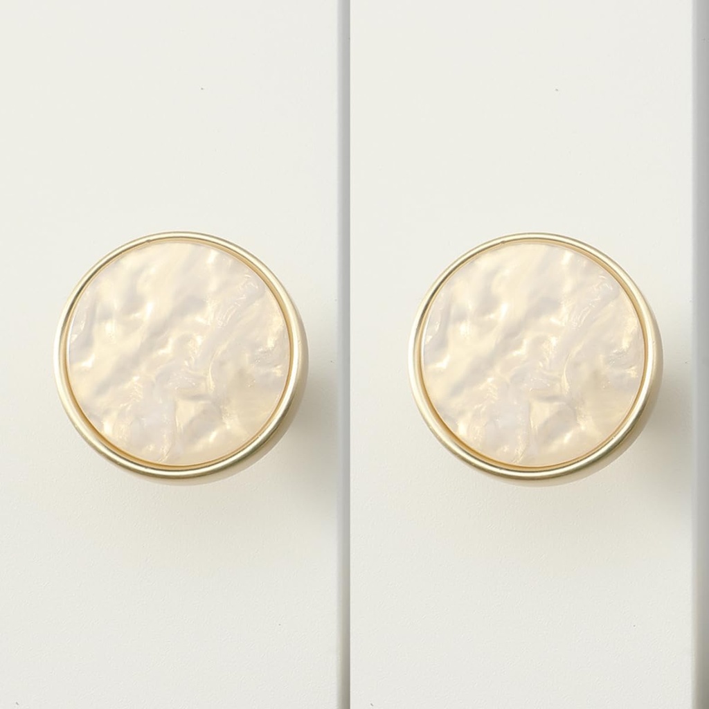 2 Pack Round Yellow Pearl Gold Cabinet Knobs, 1.2" Brushed Gold, Classic Modern Style, Drawer & Cabinet Hardware