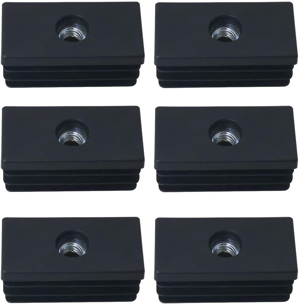 6PCS M8 Threaded Square Tube Plugs Plastic Plugs Casters Black 20x40mm/0.8x1.6in Shelf Hole Plugs Table Plugs Adjustable Chair End Cap Inserts Furniture Foot Plugs