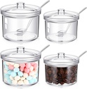 Baderke 4 Pieces Acrylic Sugar Containers for Countertop 7.1oz 13.5oz Clear Sugar Bowl with Lid and Spoon with Tag Salt Holder Dispenser for Serving Condiment Candy Coffee Tea Spices Herbs