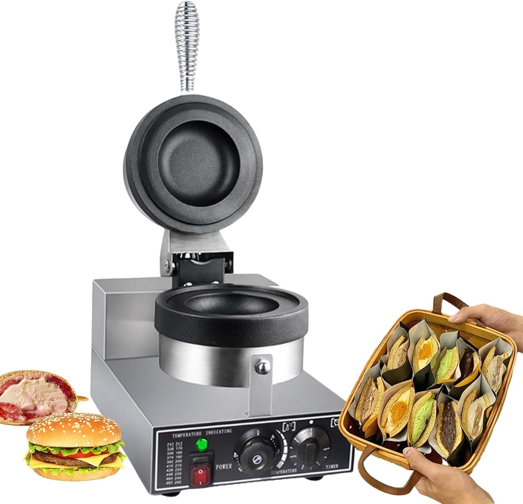 Electric Burger Maker Machine, Nonstick Hamburger Press Baking Machine,Ice Cream Burger Maker, 1200W Commercial Panini Press Sandwich Maker for Household & Commercial Use (A)