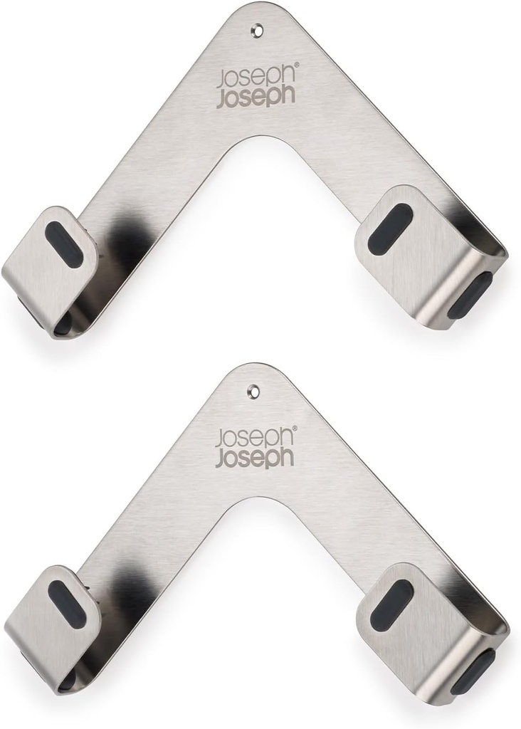 Joseph Joseph Space Set of 2 Pot and Pan Lid Holders Self Adhesive Wall Mount Storage Organizer, Suitable for Lids up to 11 in, 3M VHB Tape and Screws Included, Stainless Steel