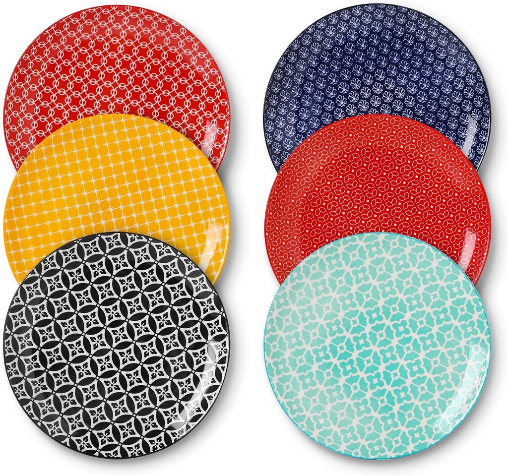 DOWAN 10" Colorful Dinner Plates Set of 6, Ceramic Dessert Plates Set for Salad, Pasta, Steak - Appetizer Plates, Dining Serving Plates for Parties, Restaurant - Dishwasher & Microwave Safe - Gifts