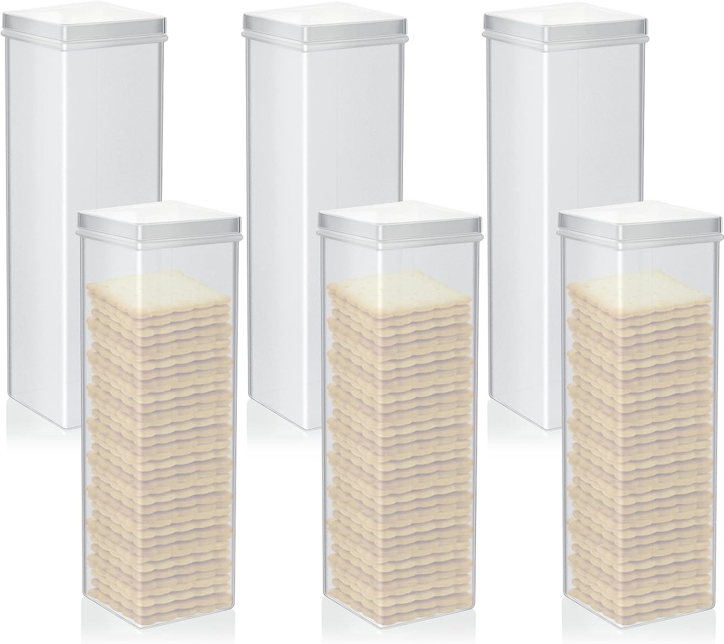 Suclain 6 Pcs Square Cracker Keeper Plastic Saltine Cracker Sleeve Storage Container Tall Spaghetti Baking Soda Container Bread Saver for Airtight Cookie Cereal Fresh Food Holder