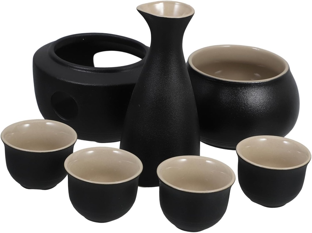 Zerodeko 1set Japanese Style Sake Warmer Set Ceramic Sake Pot Warmer Cups for Home Gatherings Business Dinners