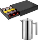 French Press Stainless Steel 12oz and Coffee Pod Holder Drawer Compatible with K-Cups, Nespresso and Dolce Gusto