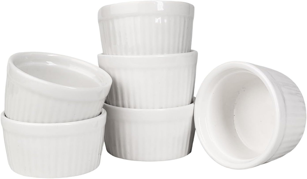 Mini Ramekins 1.5 oz Set of 6, Small Ceramic Bowls for Dips, Souffle, Creme Brulee, and Baking - Stackable Porcelain Ramekins Oven Safe, Microwave & Dishwasher Safe, Ideal for Desserts & Charcuterie Boards