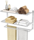 3 Tier Towel Racks for Bathroom Wall Mounted, 24 inch Bathroom Shelf with Towel Bar, Brushed Nickel Shelves for Towels, Stainless Steel Modern Silver Multi Holder