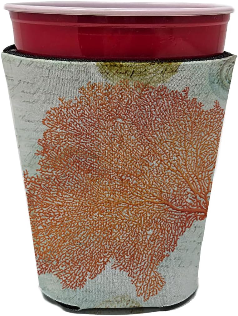 Caroline's Treasures SB3023RSC Beach Sea Fan Coral Red Cup Hugger Cup Cooler Sleeve Hugger Machine Washable Drink Sleeve Hugger Collapsible Insulator Beverage Insulated Holder