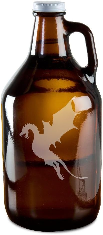 Ancient Dragon Awakening Hand-Made Etched Glass Beer Growler 64 oz
