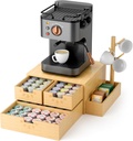 Coffee Pod Drawer, Wooden K Cup Holder with Tree Shape Mug Holder and Side Storage Box, 2-Tier K Pod Drawer Coffee Maker Machine Stand(80 Kcups+60 Tea Bags Capacity)
