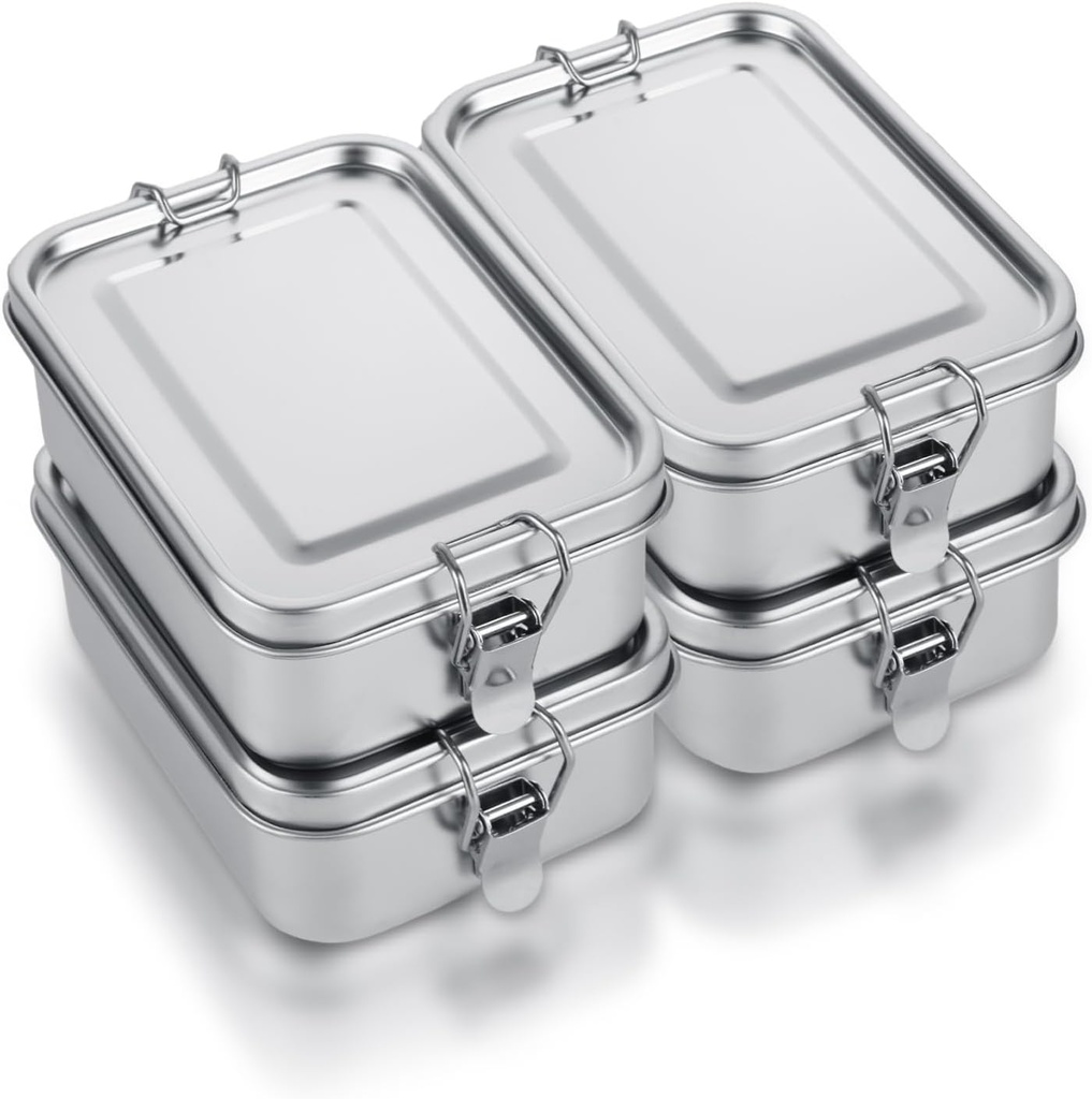 ZOFORTY 4Pcs Stainless Steel Bento Box 850ml/30oz Metal Lunch Box with Removable Divider, Leak-Proof Lunch Container for Sandwich, Snack, Salad