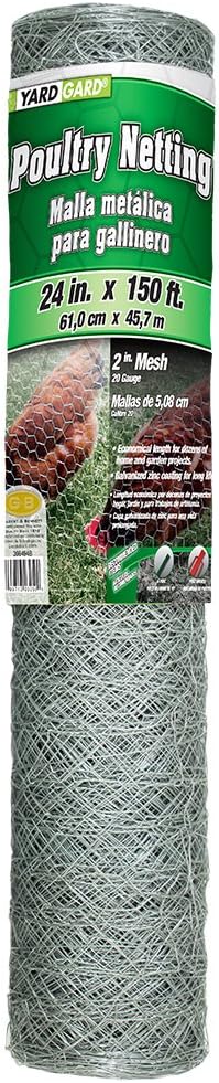YardGard Chicken Wire 2 Inch Mesh 24 Inch X 150 Foot 20 Gauge Galvanized Steel Wire Fence Ideal for Crafting, Garden Protection, Bird Enclosures, Chicken Coops, Poultry Netting and Rabbit Fencing