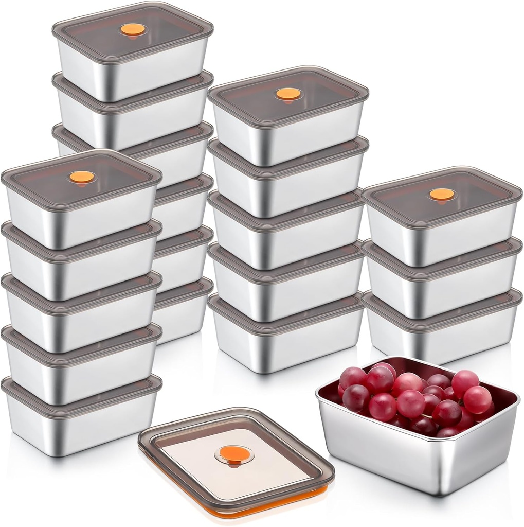 Layhit 20 Pcs Stainless Steel Food Containers with Lids 20 oz Metal Snack Containers Reusable Stackable Lunch Box Picnic Box Freezer Fridge Oven Dishwasher Safe