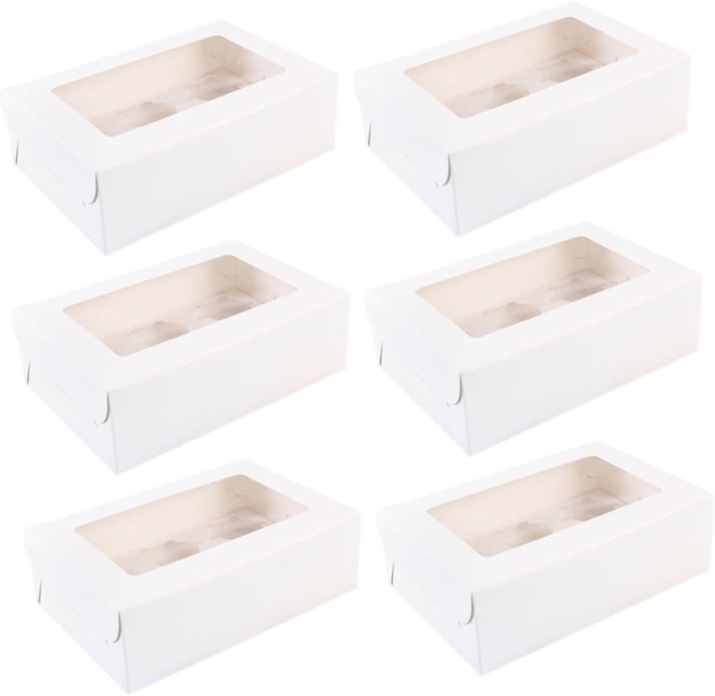 20pcs Kraft Paper Muffin Boxes with Inserts and Window Transparent Cupcake Containers for Tarts Baked Goods and Party Favors White