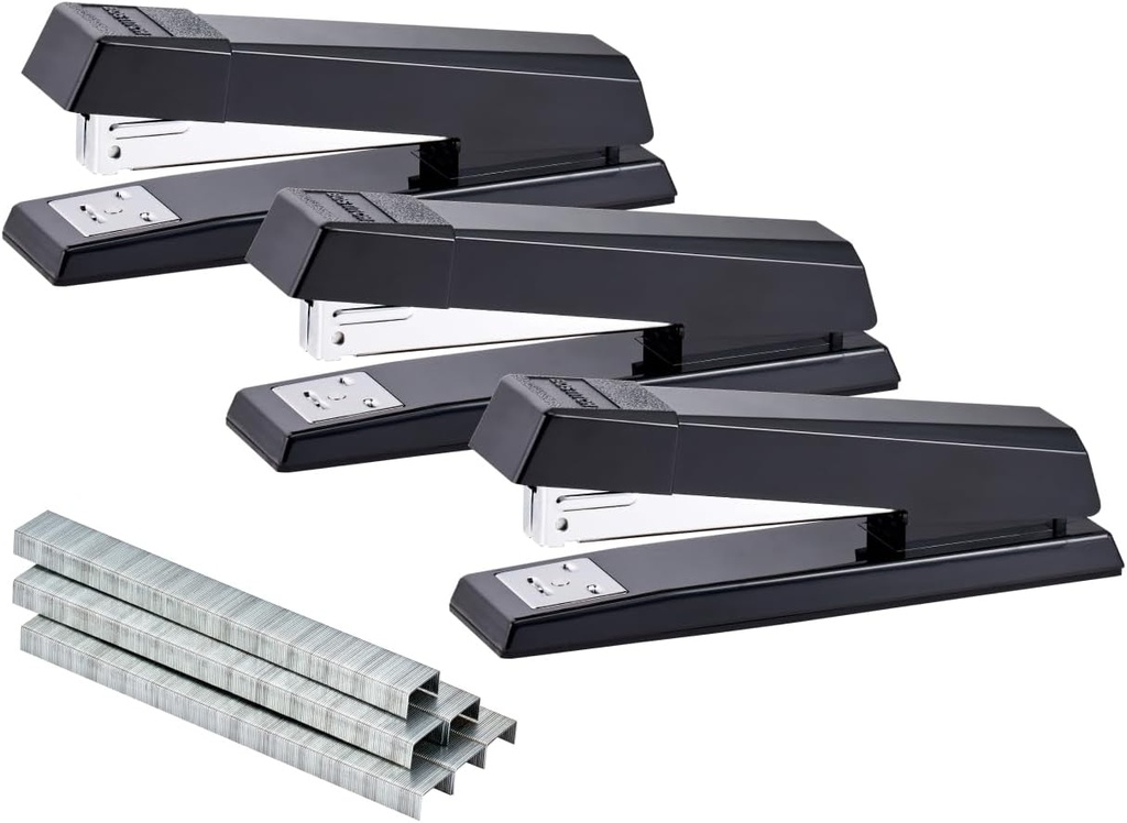 Bostitch Office Stapler, No-Jam Premium for Desktop, Includes 1,250 Staples, Full-Strip, 25 Sheet Capacity, Black, 3 Pack