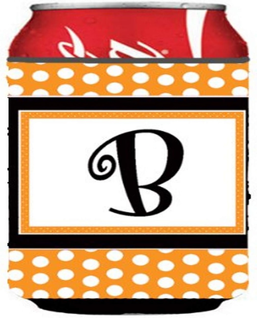 Caroline's Treasures CJ1033-BCC Letter B Initial Monogram - Orange Polkadots Can or Bottle Hugger Cooler Washable Drink Sleeve Collapsible Beverage Insulated Holder, Can Hugger, Multicolor