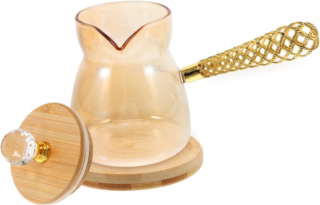 Ciieeo 1pc Gold Turkish Coffee Pot Glass Carafe Side Handle Dripper Kettle for Rich Flavor Home Office Shop Tea Brewing