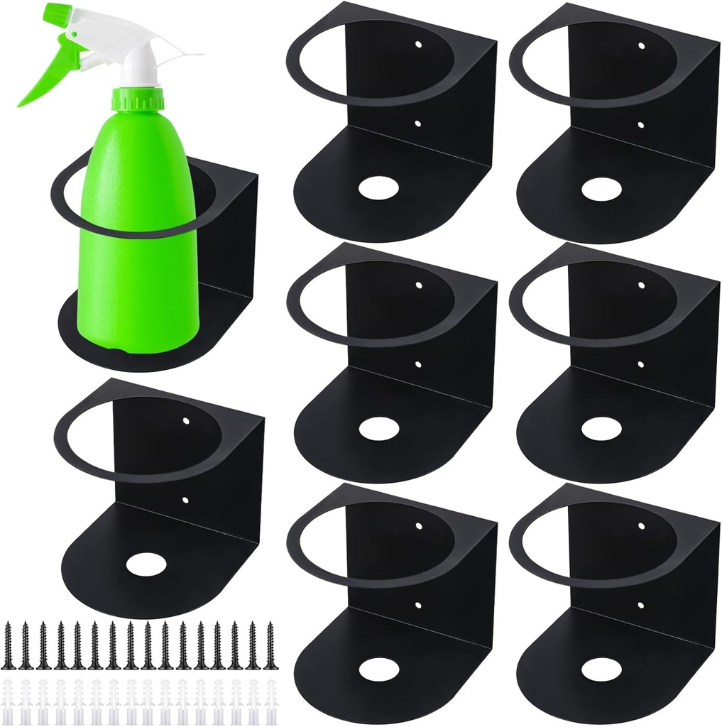 Gerrii 8 Pcs Spray Bottle Holder Wall Mount Bottle Organizer Spray Can Holder Organizer for Garage and Workspace Stainless Steel Easy Install Craft Workspace Paint Rack with Hardware (Black)