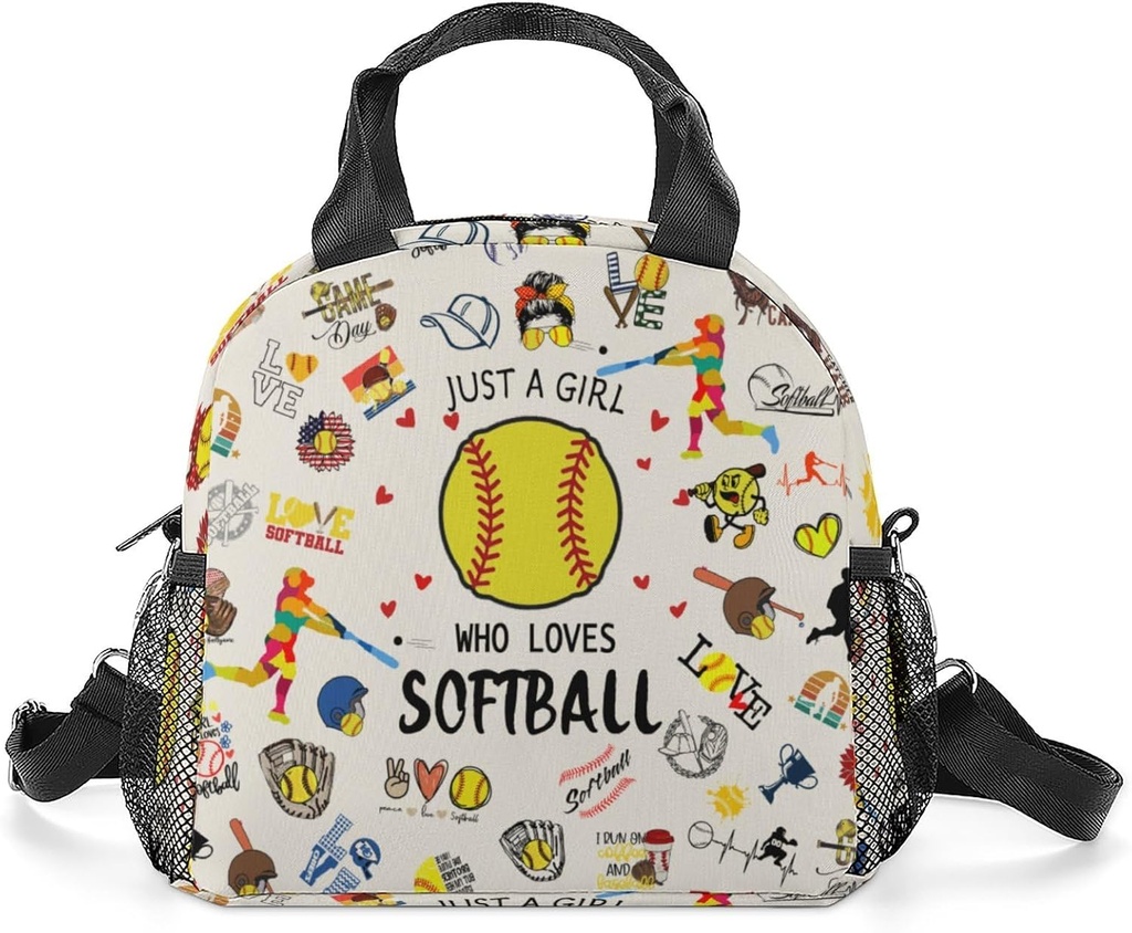 Insulated Lunch Box with Shoulder Strap Portable Waterproof Lunch Bag for School Work Camping (Softball)