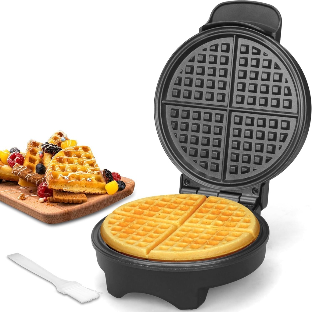 Round Classic Waffle Maker Machine, Waffle Maker, Non-Stick Waffle Irons, Thin Waffle Maker Crispy, for Waffles, Keto Chaffles, Hash Browns, Cookies, Non-Stick Plates