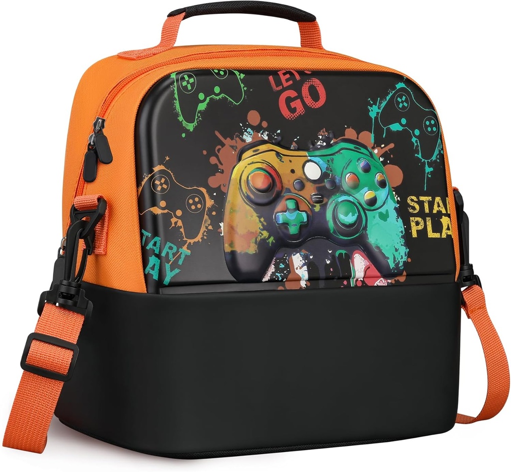 Kids Lunch Bag, Durable Insulated Lunch Bag for Girls, Boys, Washable Lunch Box Bag With Adjustable Shoulder Strap, Reusable Bento Bag for School Picnic & Travel (Game Pad)