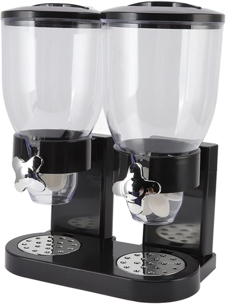 Cereal Dispenser,ABS Dual Containers,7L Airtight Twist Operation Dry Food Dispenser,Dry Food Double Cereal Dispenser Box Container Machine for Kitchen (Black)