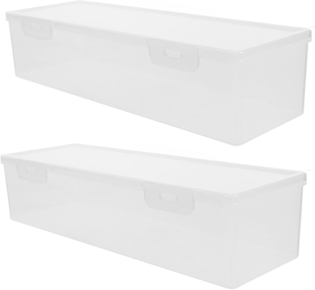 LIFKOME 2pcs Stackable Rectangular Food Storage Box Sealing Lid Fridge Organizer for Bread and Noodles Airtight Food Crisper for Freshness Preservation