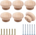 6pcs Wooden Cabinet Knobs, Wood Dresser Knobs Kitchen Cabinet Knob Modern Round Knobs for Furniture Cupboard Dresser Drawer Closet Door (Natural Wood Unfinished, 45mm)
