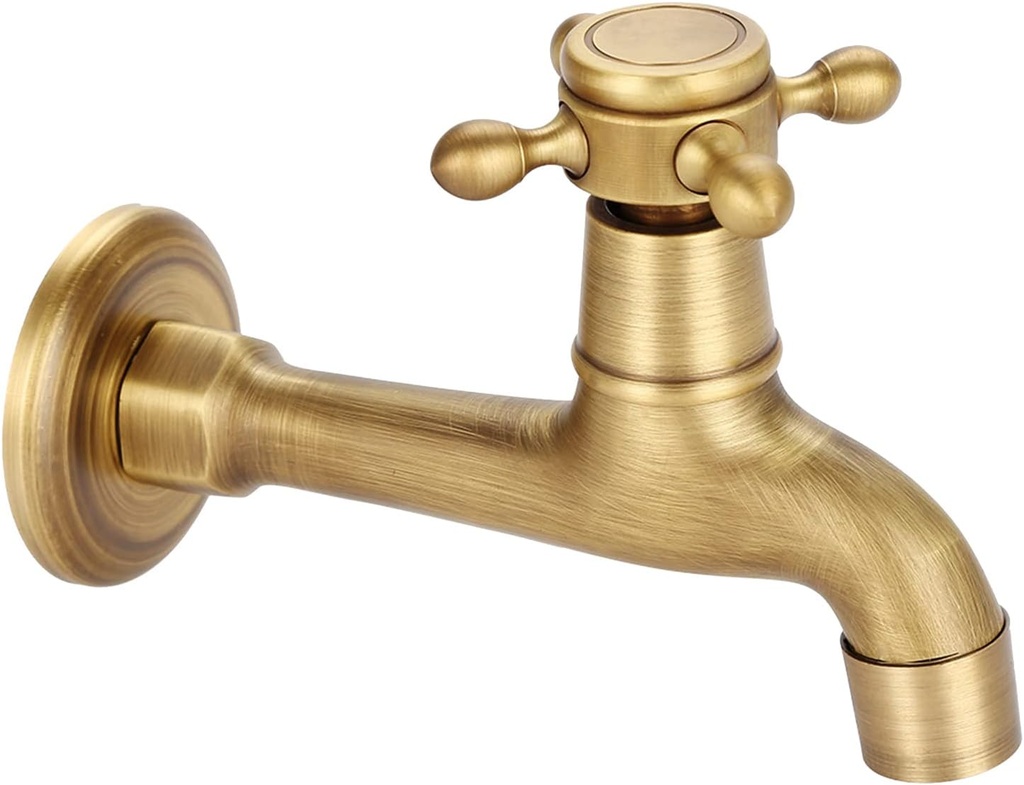 Wall-Mounted Faucet,Retro Solid Brass Single Cold Water Faucet,Single Handle Control,Easy to Install,Suitable for Kitchen,Bathroom,Sink,Mop Pool,Etc.(Long)