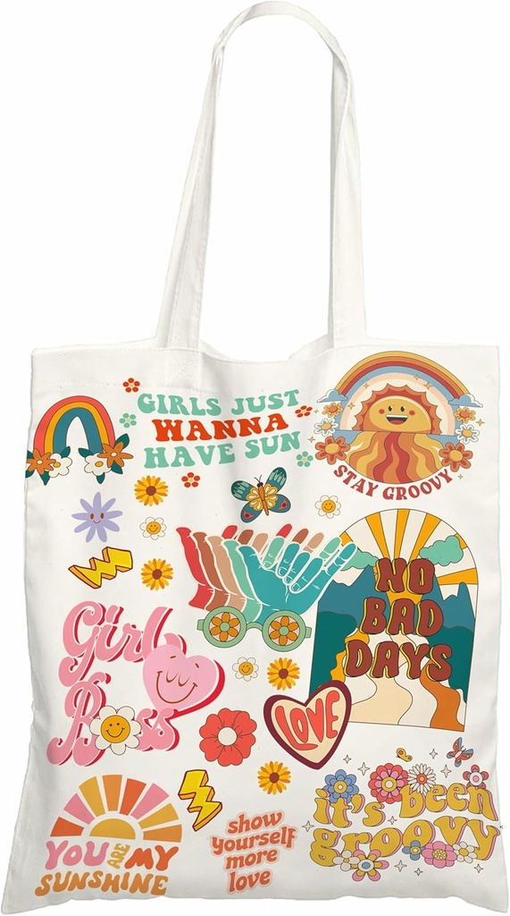 Rainbow & Sunshine Inspiring Cotton Tote Bags For Shopping,